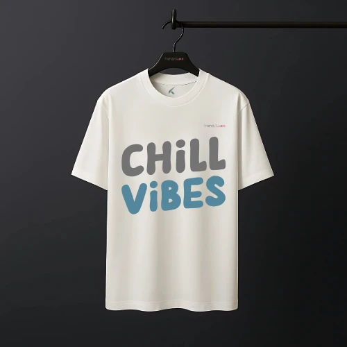 CHILL VIBES Front Side Printed | Drop Shoulder T - Shirt | Mens Drop Shoulder
