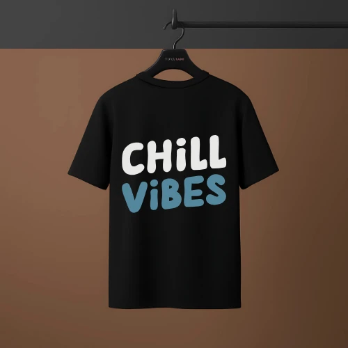 CHILL VIBES Back Side Printed | Drop Shoulder T - Shirt | Mens Drop Shoulder