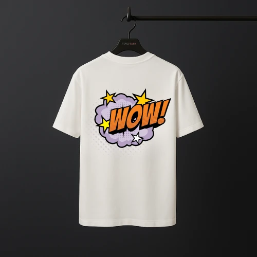 “WOW!” Drop Shoulder Graphic T-Shirt – Vibrant Comic Pop Art Design