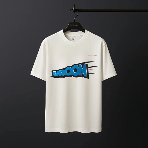 "Vroom Comic" Front Side Printed | Graphic Drop Shoulder T-Shirt – White