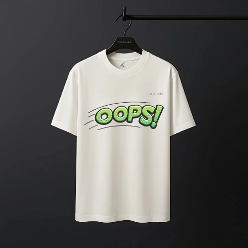 "Oops Comic" Front Side Printed | Graphic Drop Shoulder T-Shirt – White