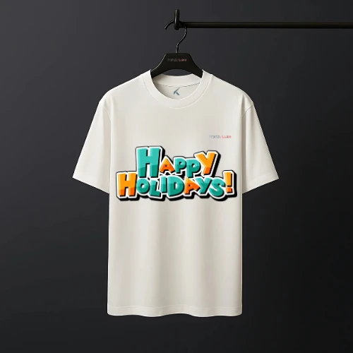 'HAPPY HOLIDAYS!' Front Side Printed | Drop Shoulder  T-Shirt for Men – Festive 